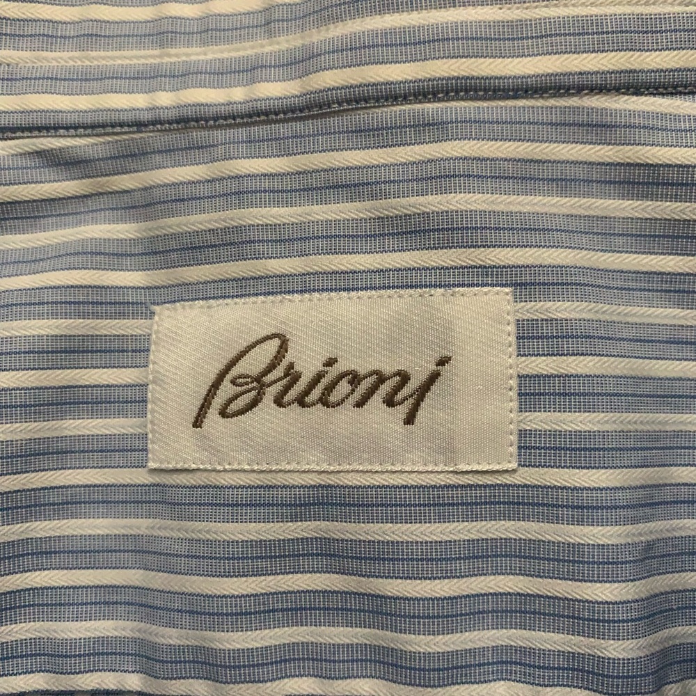 Brioni Long Sleeve Dress Shirt Blue Striped Made in Italy Mens Size L 18 - Picture 4 of 5